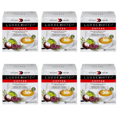 Luxxe White Coffee Premium Japan Collagen L-Glutathione & L-Carnitine with Barley, Spirulina, Garcinia Cambogia, Grape Seed, Mangosteen Sweetened with Stevia